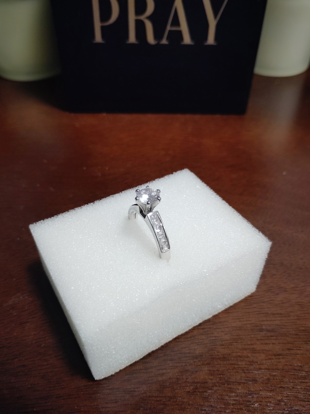 925 Sterling Silver Solitaire Engagement Ring with Channel-Set Diamond Stones